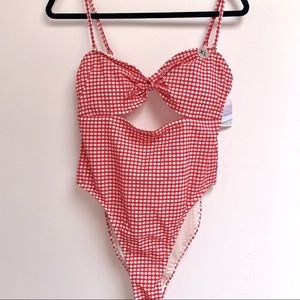 NWT Red and White Plaid bathing suit f21